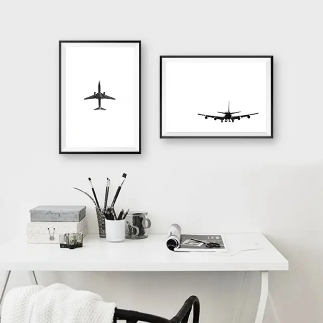 Airplane Photo Wall Art Canvas Painting Black White Large Posters