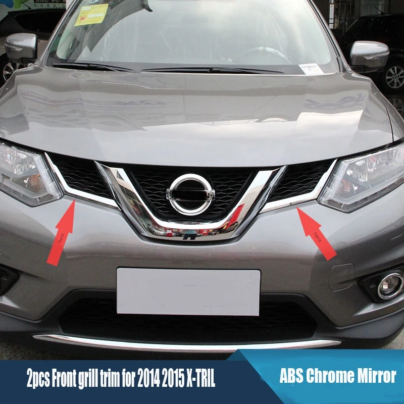 

2pcs ABS Chrome Front Grille Decoration Cover Trim Stickers Case For Nissan X-trail Xtrail Rogue T32 2014 2015 accessories
