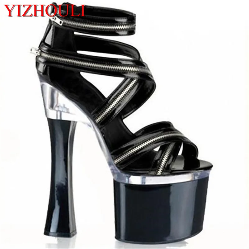 

7 Inch Sexy Clubbing High Heels Zip Platform Fashion Rome Gladiator Shoes 18cm Exotic Dancer Shoes Strappy Sandals