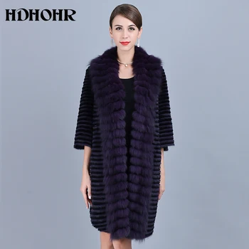 

HDHOHR 2019 Fashion Real Mink Fur Coat Women Natural Fox Fur Coat High Quality Fox Fur Collar Jacket Two Color Fashion Fur Coat