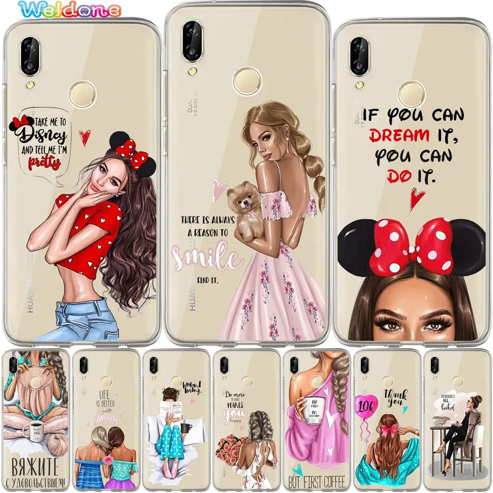 

Cute Fashion Girls Ragazza Women Gal Phone Case For Huawei Mate 20 10 9 Lite Pro Nova 2 plus 3i Y5 2018 Y6 II Y7 case cover etui