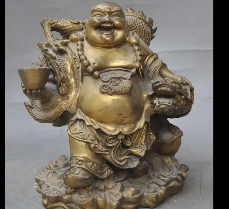 

wang671115553++++9"China buddhism brass Wealth Yuanbao Dragon happy laugh Maitreya Buddha Statue