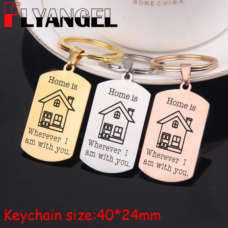 

FLYANGEL Engraved House Keychain Key Holder Home Is Wherever I Am With You Car Key Tag For Boyfriend Girlfriend Husband Gifts