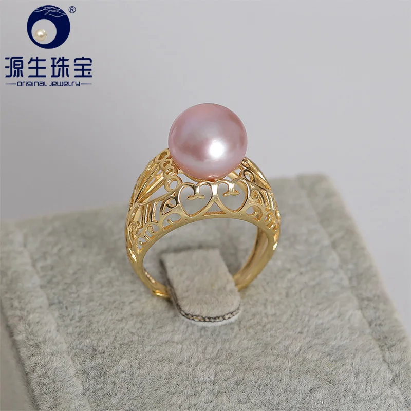 

YS S925 Silver 10-11mm Elegant Fine Jewelry Round Natural Cultured Chinese Freshwater Pearl Ring For Women Gift Box