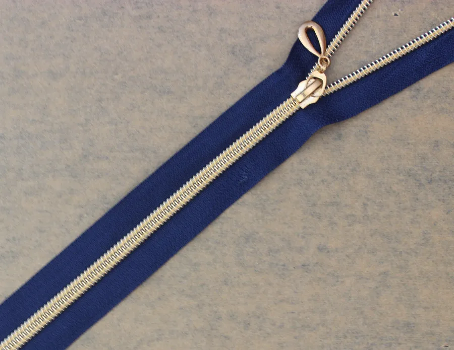 

5piece Zippers Open End Navy Blue Metal Zipper Gold Teeth Craft for Sewing 40cm/15.75" inches