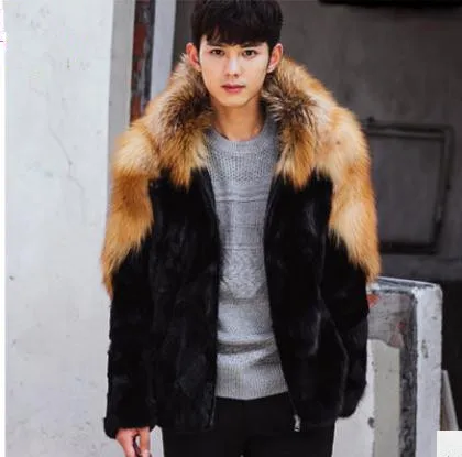 

New S/6Xl Male Imitation Fur Coats Patchwork Hooded Winter Autumn Warm Patchwork Fur Outwears Plus Size Mens Fur Clothes K894