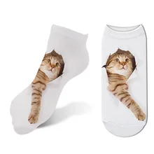 Носки с 3D принтом Kawaii Cat, женские короткие носки с милым котом, повседневные чулочно-носочные изделия с рисунком кота, щенка