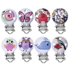 10 Patterns 5pcs/lot Metal Wooden Baby Pacifier Clips Solid Color Holders Cute Infant Soother Clasps Holders Accessories