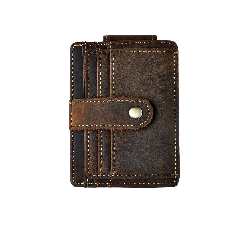 Dark brown Мужские кошельки из натуральной кожи с магнитным зажимом для денег, винтажные тонкие кошельки для путешествий, кошелек с карманом, зажим для денег с передним карманом - Цвет: Dark brown