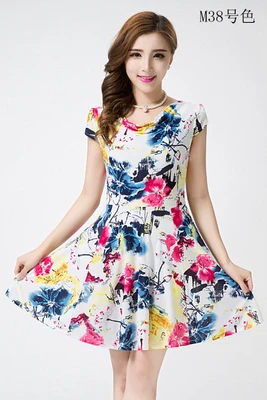 Женское платье модное женское стильное платье среднего возраста с короткими рукавами приталенное элегантное мини-одежда с цветочным принтом 4XL - Цвет: M38