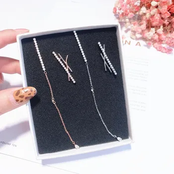 

MENGJIQIAO 2019 Korean New Personality X Strip Asymmetric Long Chain Earrings For Women Cubic Zircon Micro Paved Fashion Brincos