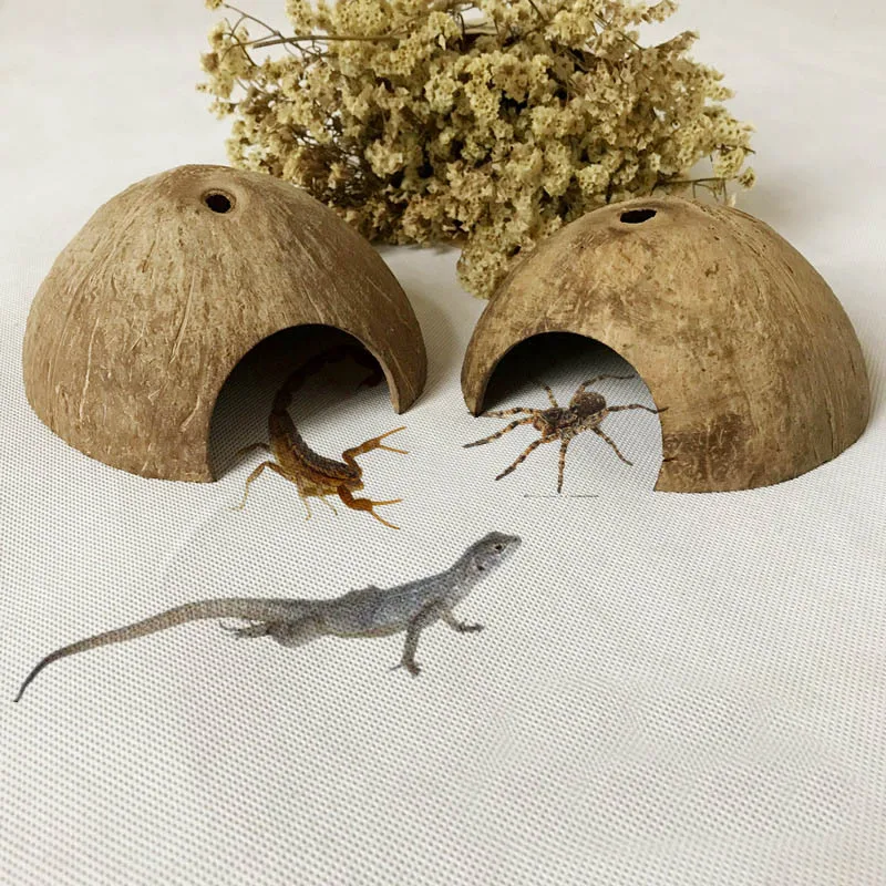 

Reptile Hide Cave Natural Coconut Lizard Spider Habitat Turtle Shrimp House Aquarium Fish Tank Decor Store