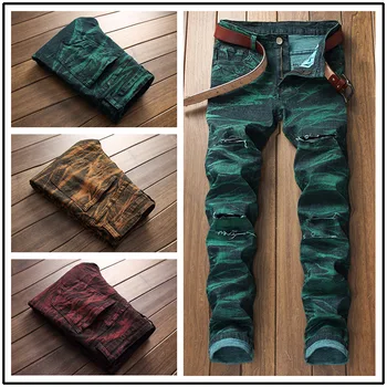 

New Arrival Hip Hop Denim Jeans Pants Full Length Straight Slim Men Clothes 2019 Print Trousers for Men's Casual Clothes SA-8