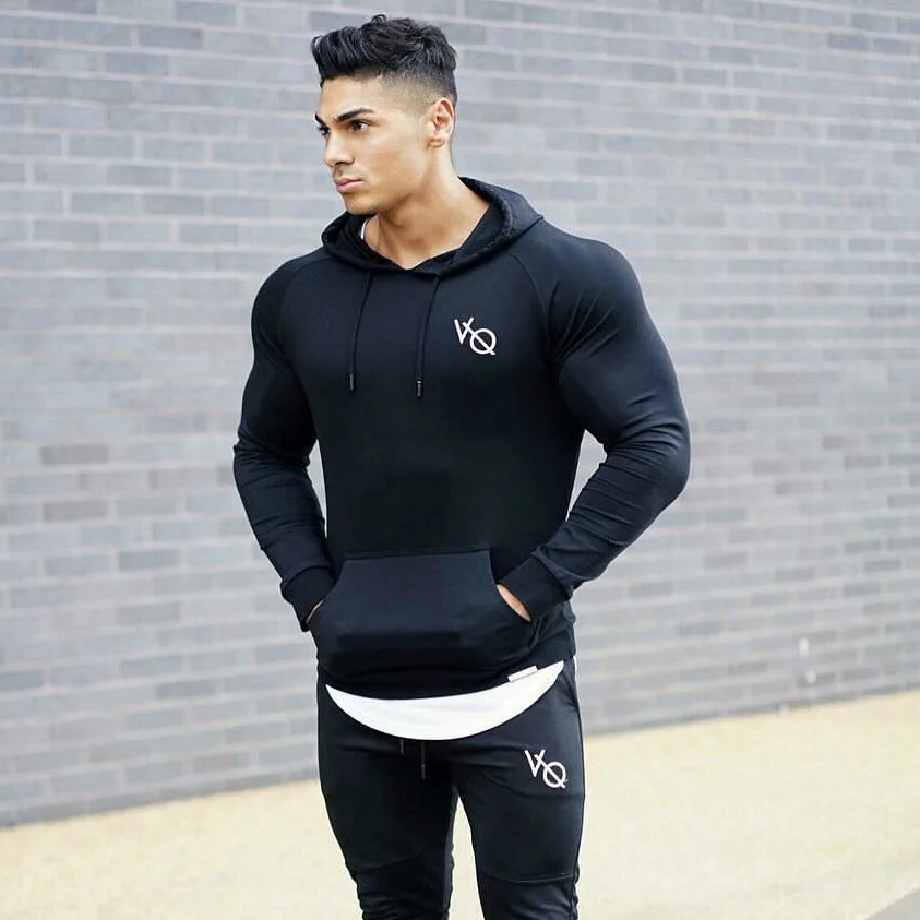 

Black Hooded Running Jacket Men Breathable Fitness Sports Coat Jogging Basketball Sweatshirt Gym Training Jackets Long Hoodies