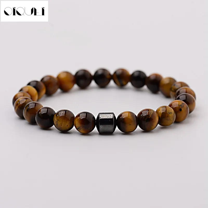 

OIQUEI Cylinder Beaded Yoga Bracelet Men Tiger Eye Natural Matte Stones Beads Charm Bracelets&Bangles Homme pulseras hombre 2019