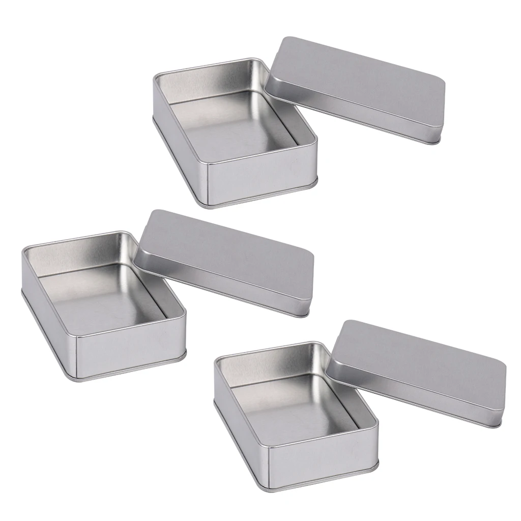 

3X Rectangular Tin Boxes Metal Storage Box Jewellery Keys Coins Foods Crafts