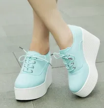 2015 new autumn floral canvas wedges shoes platform casual shoes lacing women’s ultra high heels shoes women