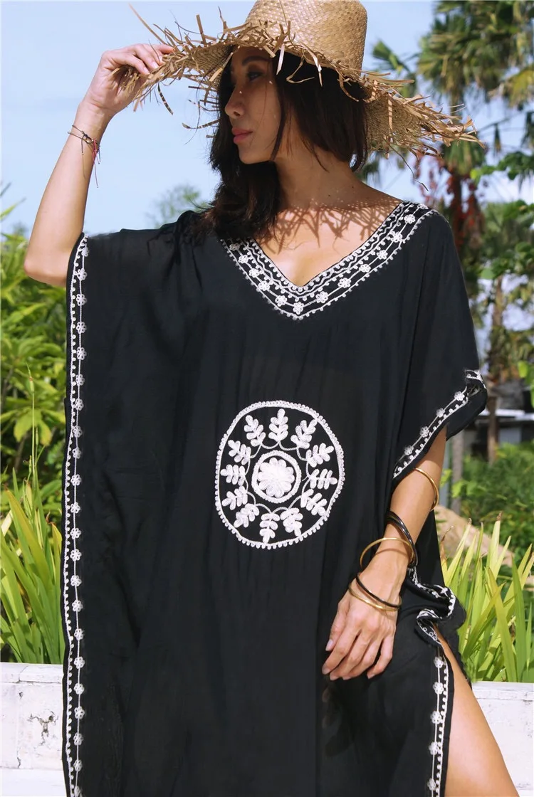 Women Loose Kaftan Swimsuit Cover Up Beach Long Casual Caftan Dress-1