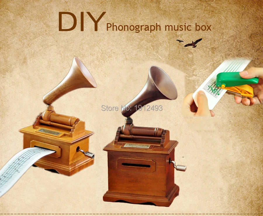 Wooden Phonograph DIY Hand-operated Type Music box (7).jpg