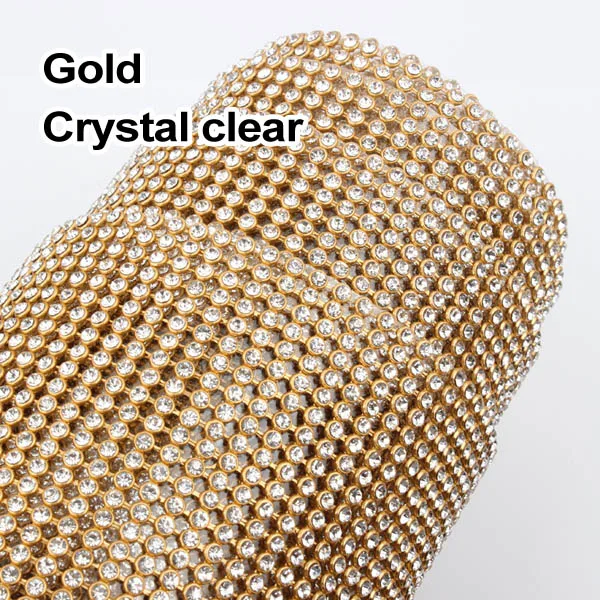 Горячая Распродажа 1,2 метров блестящие стразы сетка SS8 камни Клей основа серебро/золото алюминиевая сетка для одежды - Цвет: Gold crystal