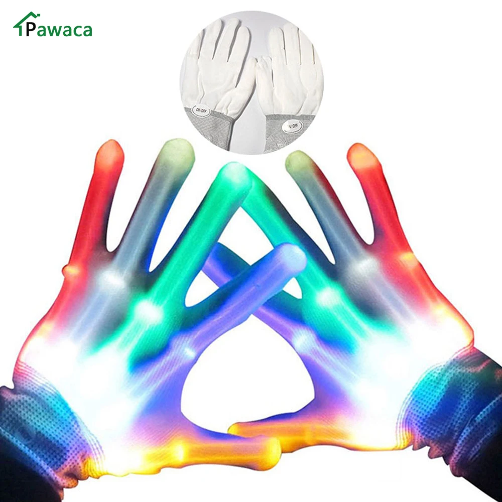 Kids Fingertip LED Gloves Rainbow Flash Light Glow Stick Gloves Party Dance