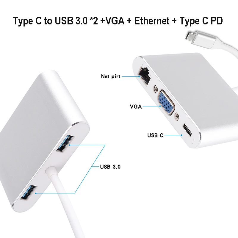 USB C конвертер Baolyda 5в1 usb type C в мультихаб Thunderbolt Dock HDMI VGA адаптер USB-C HDMI VGA 4K конвертер - Цвет: 5in1 VGA-RJ45-PD-USB