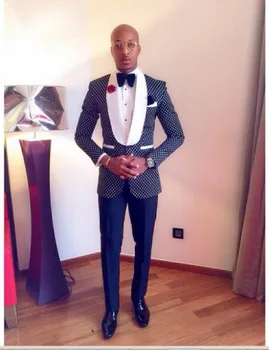 

Custom Made Groomsmen Shawl White Lapel Groom Tuxedos Navy Blue Men Suits Wedding Best Man (Jacket+Pants+Tie+Hankerchief)