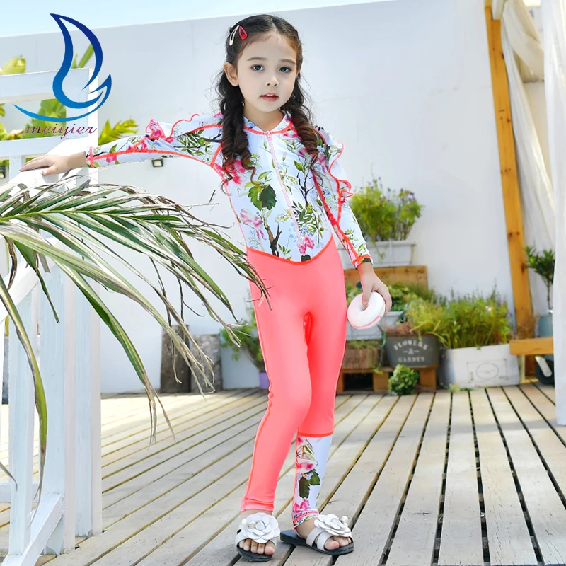 MEIYIER Floral Girl's Wetsuits One Piece Kids Swimwear Diving Suits