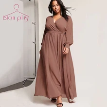 Waist Belt Maxi V-Neck Dresses