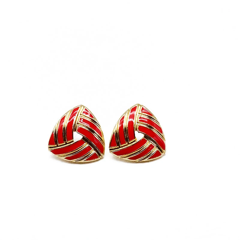 

Free Shipping Trangle Earring Red Enamel Wedding Jewelry