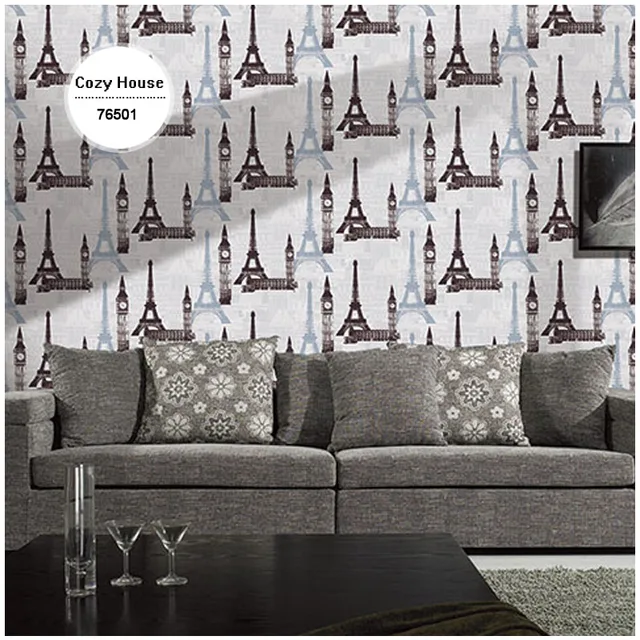 106 СМ Глубоко Тиснением ПВХ Обои Негабаритных 1.06 М * 15 М Черно-Белый Париж Лондон Архитектура Обои для Дома Настенной Росписи Декора