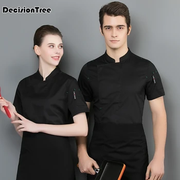 

2020 men single breasted short sleeve patchwork chef kitchen cuisine work uniforms tops cook jacket