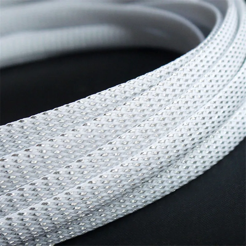 

White & Silver - High quality 16mm Braided PET Expandable Sleeving High Density Sheathing Plaited Cable Sleeves 1M