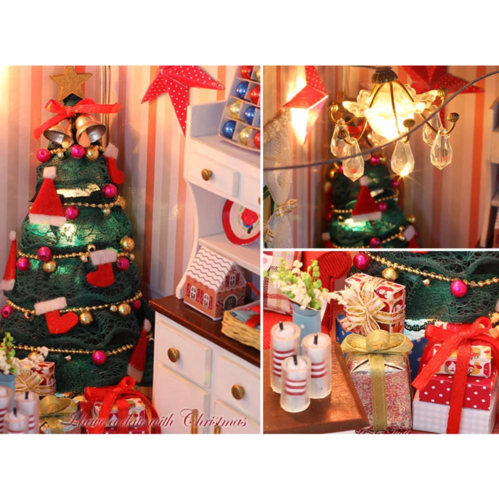 

Christmas Decoration Doll House Furniture Diy Christmas Cottage 3D Wooden Miniature Dollhouse Toys for Children Birthday Gifts