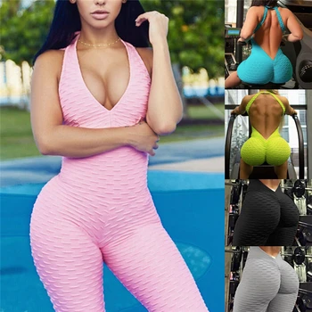 

New Women Stretchy Gym Exercise Playsuits Summer Sexy Strappy Backless Casual Rompers Jumpsuit Women Sports Clothes Fit Playsuit