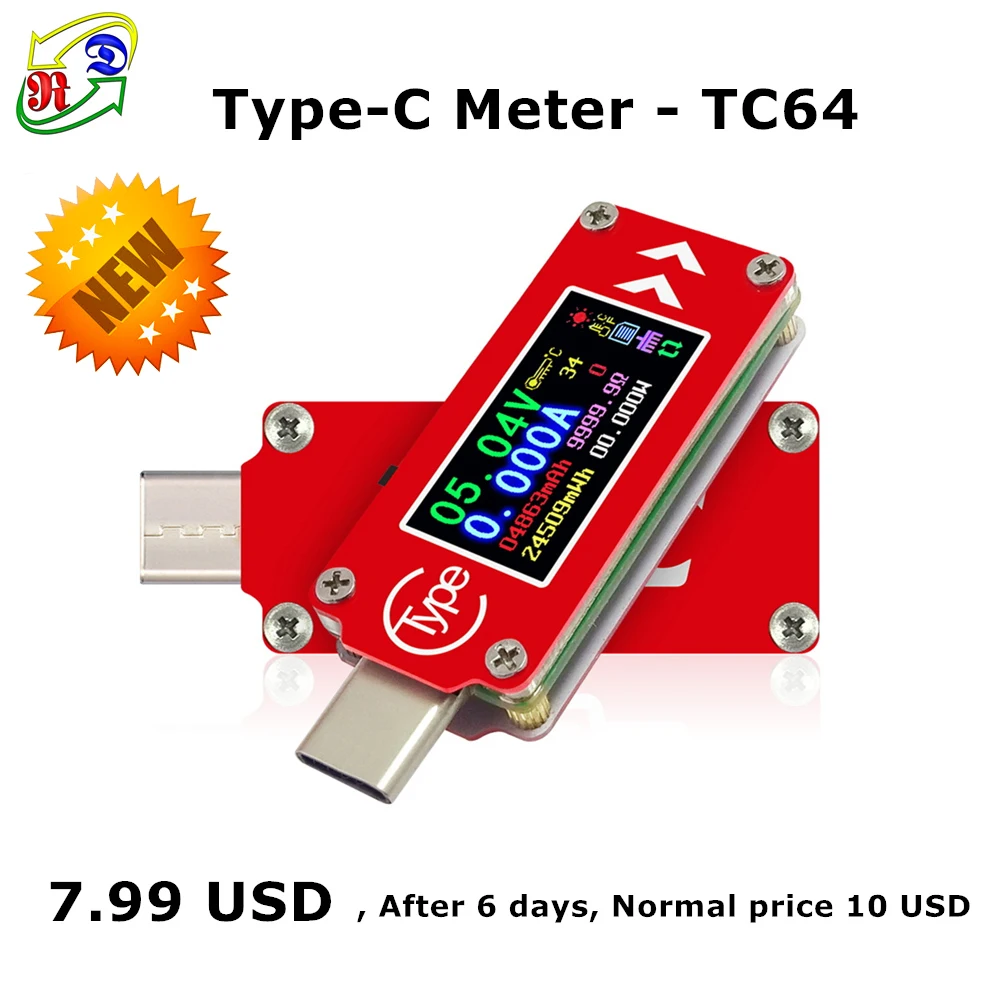  RD TC64 Тип-C цвет ЖК-дисплей USB Вольтметр Амперметр Напряжение Амперметр мультиметр батареи PD зарядки power bank USB Тестер 