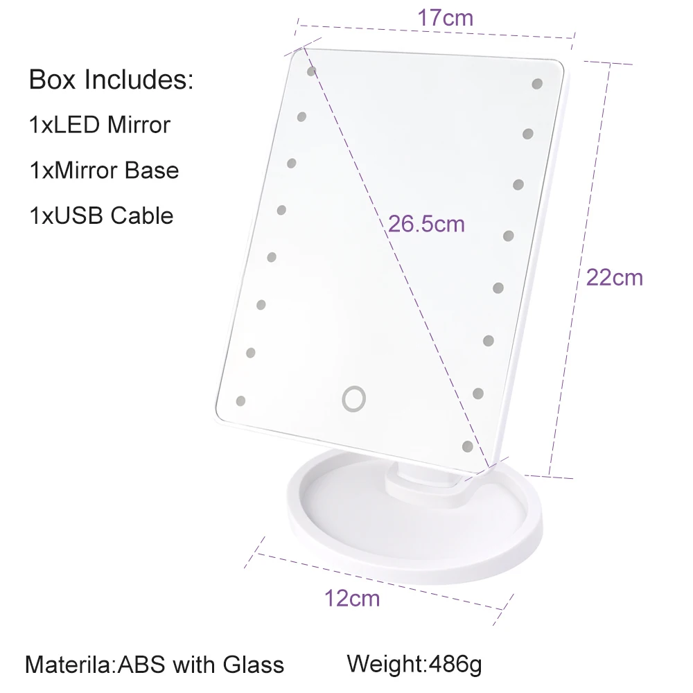 360 градусов Регулируемый профессиональный светодиодный сенсорный экран макияж зеркало светодиодный зеркало для макияжа набор игл для удаления угрей