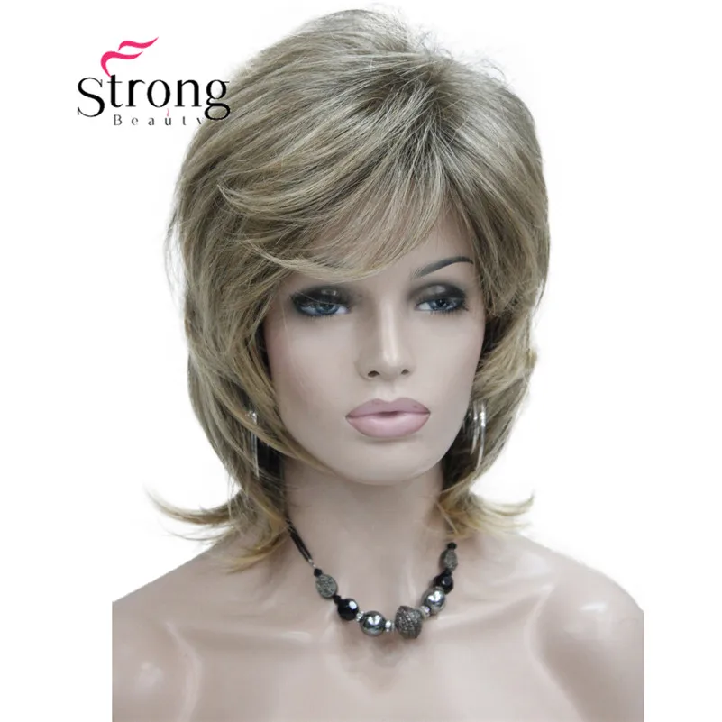 StrongBeauty короткий слоистый коричневый с светлым выделенным классическим колпачком полный синтетический парик женские волосы парики выбор цвета - Цвет: 6T24B