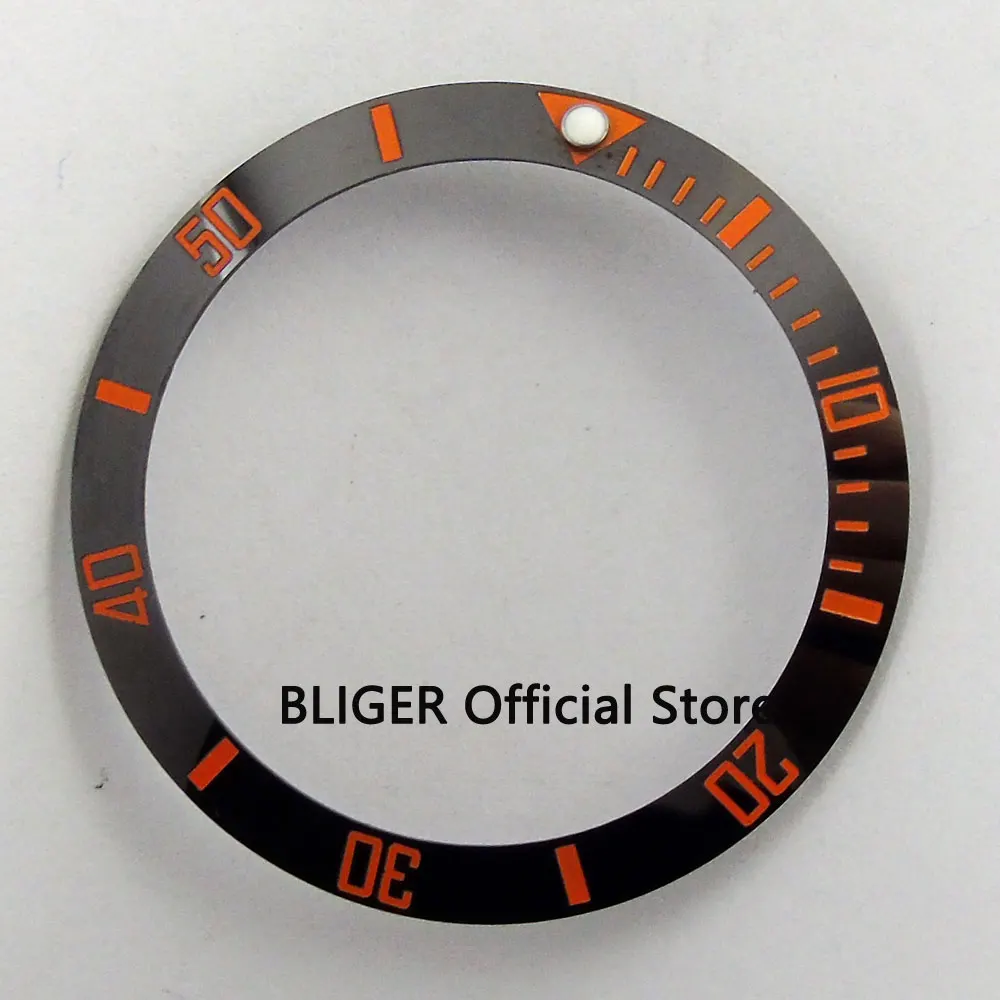 38mm ceramic bezel insert black with orange marks luminous dot fit 40mm