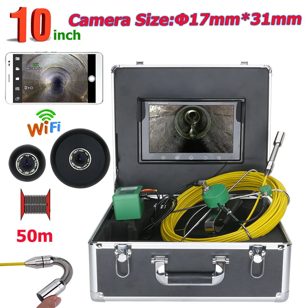 Mountainone 10 дюймов Wi-Fi Беспроводной 17 мм промышленных трубы Канализационные инспекции видео Камера Системы IP68 1000 ТВЛ Камера с 8 шт светодиодный