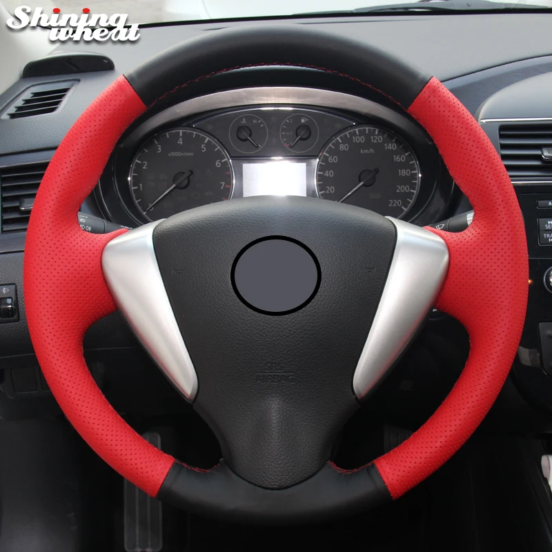 BANNIS натуральная черная красная кожаная крышка рулевого колеса автомобиля для Nissan Tiida Sylphy Sentra Versa Note