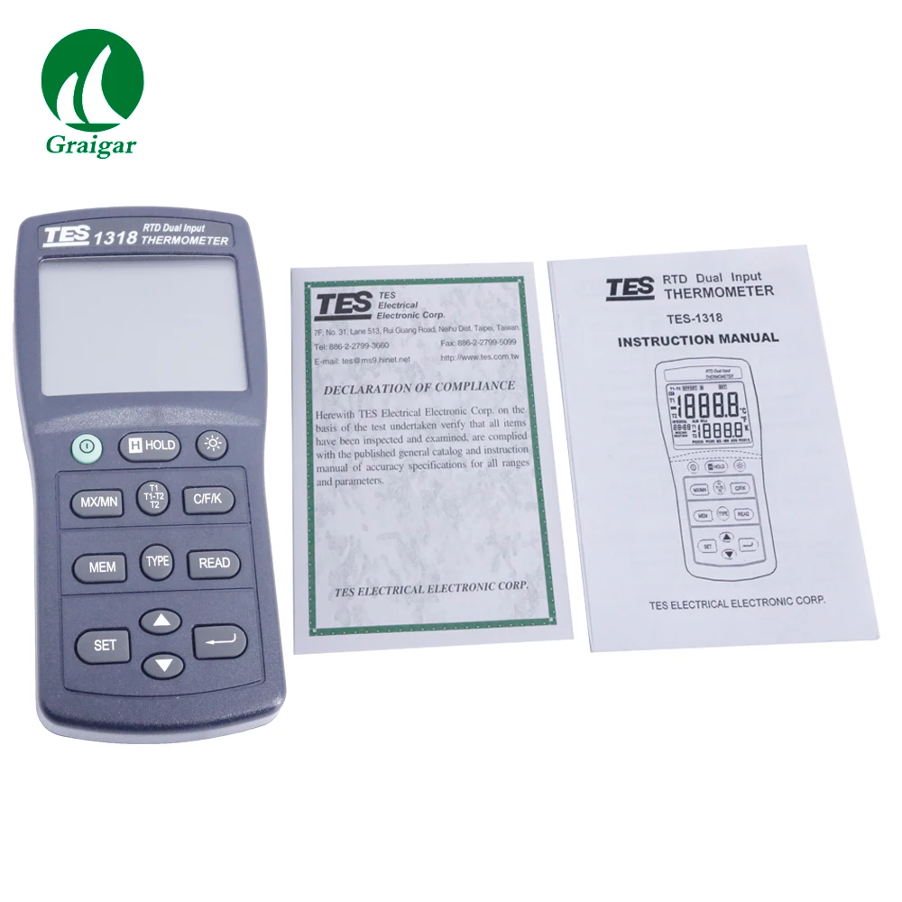 

TES-1318 RTD Dual Input Thermometer Sampling Rate 1 time/sec