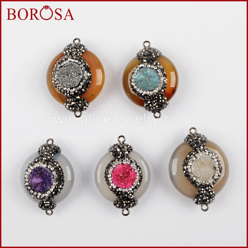 BOROSA 5 шт. Mix-цвет Природа-ворота druzy Подвески со стразами проложить CZ бисер круглый