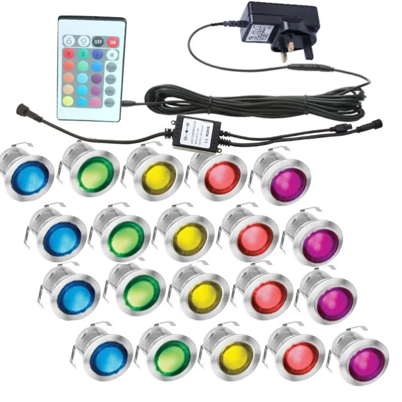 

RGB 10pcs Waterproof LED Recessed Floor Wall Step Lamps Patio Paver Plinth Outdoor Lighting 1W Underground LED Light Deck Light