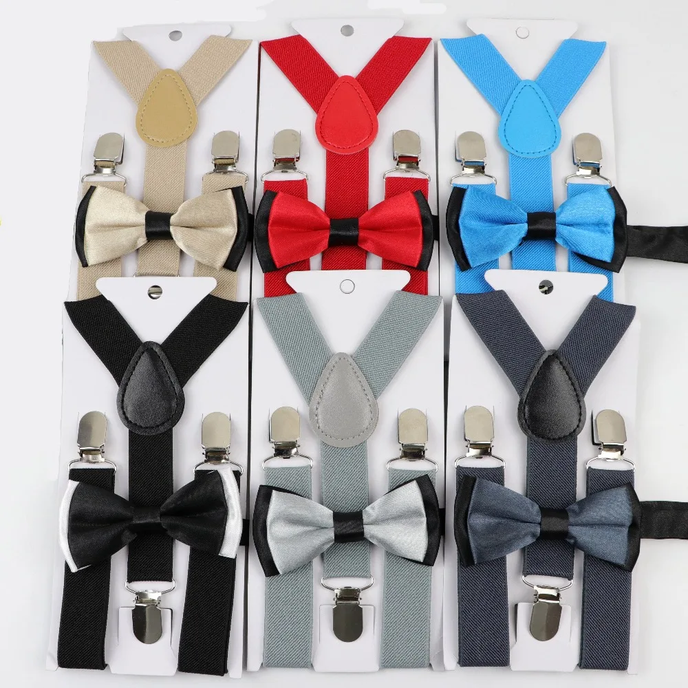 Soild Color Children Belt Bowtie Set Baby Boys Suspenders Polyester Y
