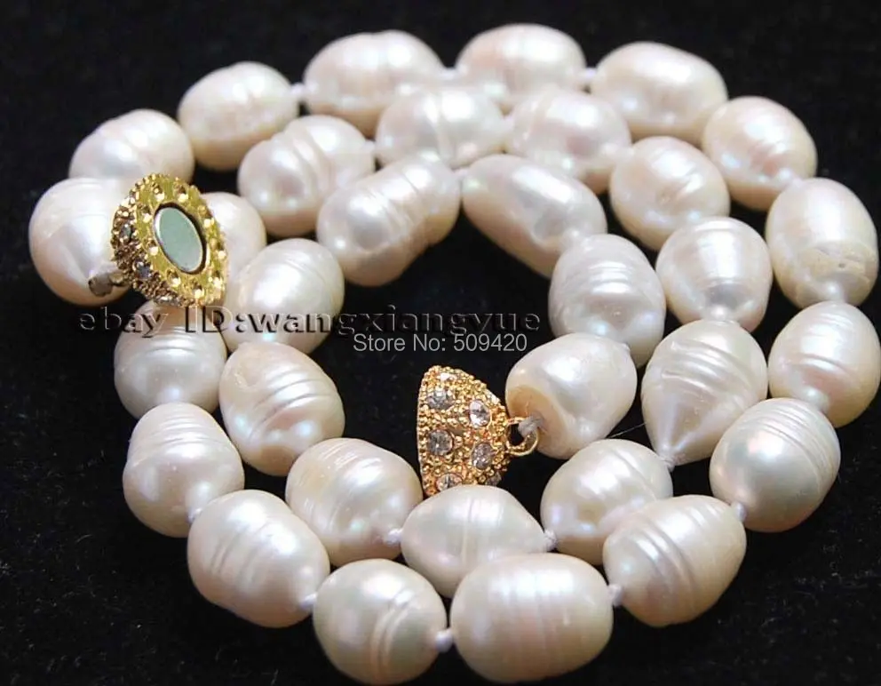 

W&O653 Big 10-11MM Natural white akoya cultured pearl necklace Magnet Clasp 18"