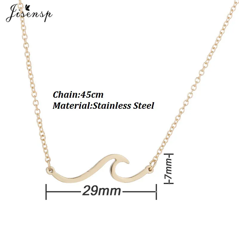 Jisensp Stainless Steel Wave Necklace Pendant Beach Surfer Jewelry for Women Ocean Wave Charm Choker Necklaces Collar