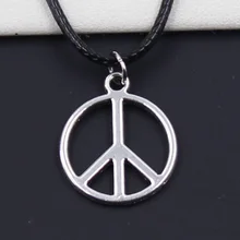 Cordão de pingente símbolo da paz, colar preto falso preto durável, gargantilha retrô boho tibetano cor prata
