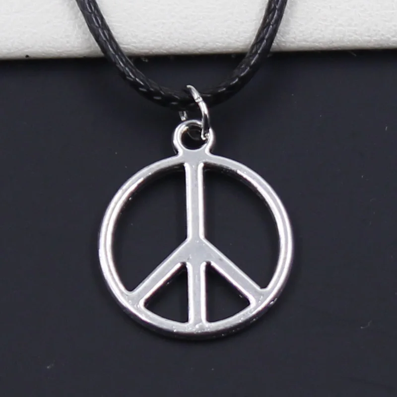 

New Durable Black Faux Leather peace sign symbol Pendant Cord Choker DIY Necklace Retro Boho Tibetan Silver