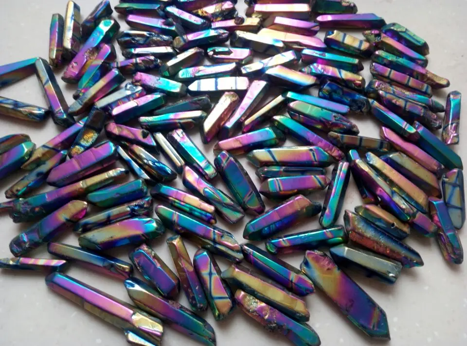 Titanium Rainbow Aura Lemurian Seed Quartz Crystal Point-10pc